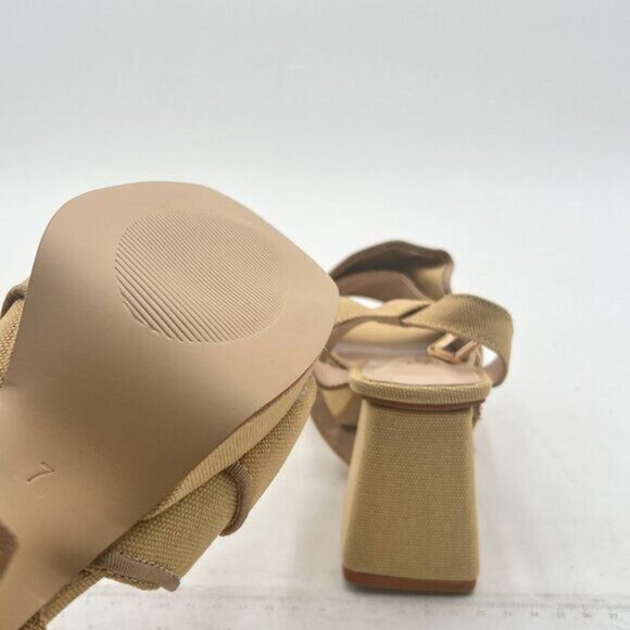 Pazzion Khaki Platform Square Toe Pleated Ruffle Chunky High Heels Strap Sandals - Picture 7 of 8